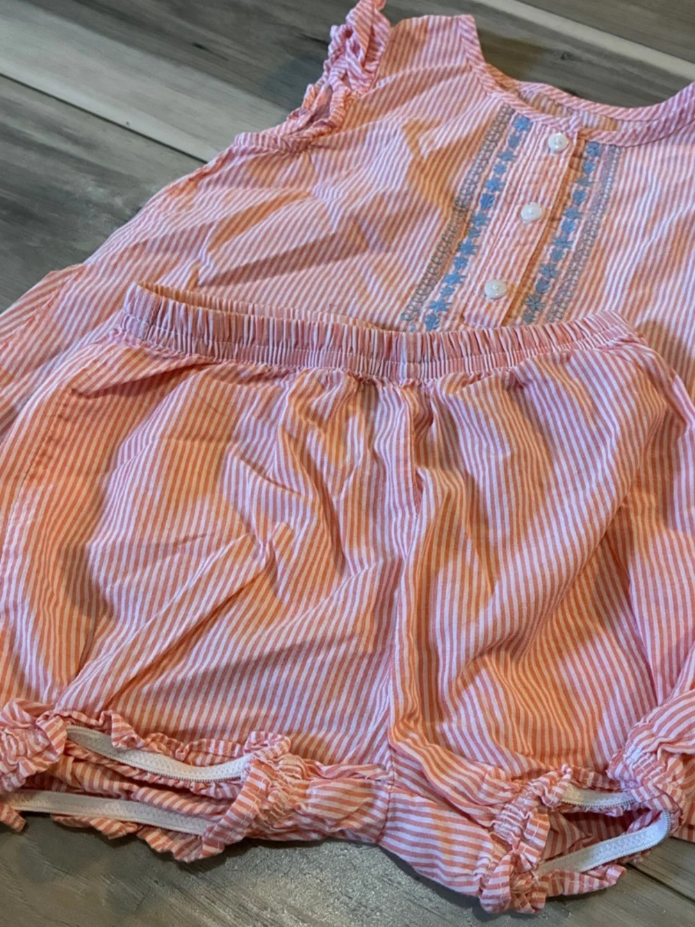 🩵 Carter's Peach & White Striped Girls Matching Set